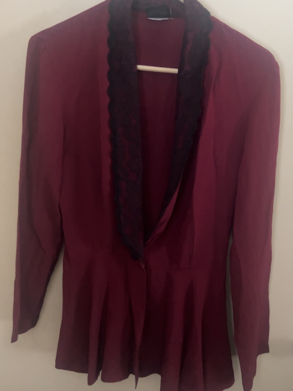 Women's Burgundy Blazer with Black Lace Trim